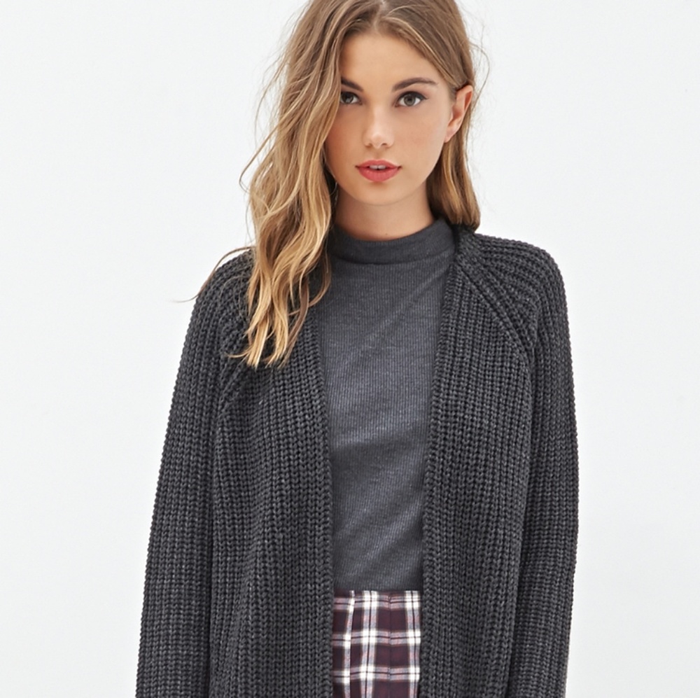 Forever 21 Gray Knit Long Cardigan
